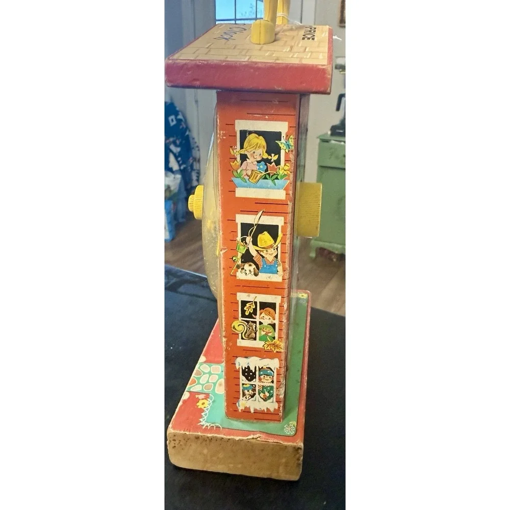 Vintage Fisher Price‎ Music Box Teaching Clock 998 Works Wood Toy 1960s -video